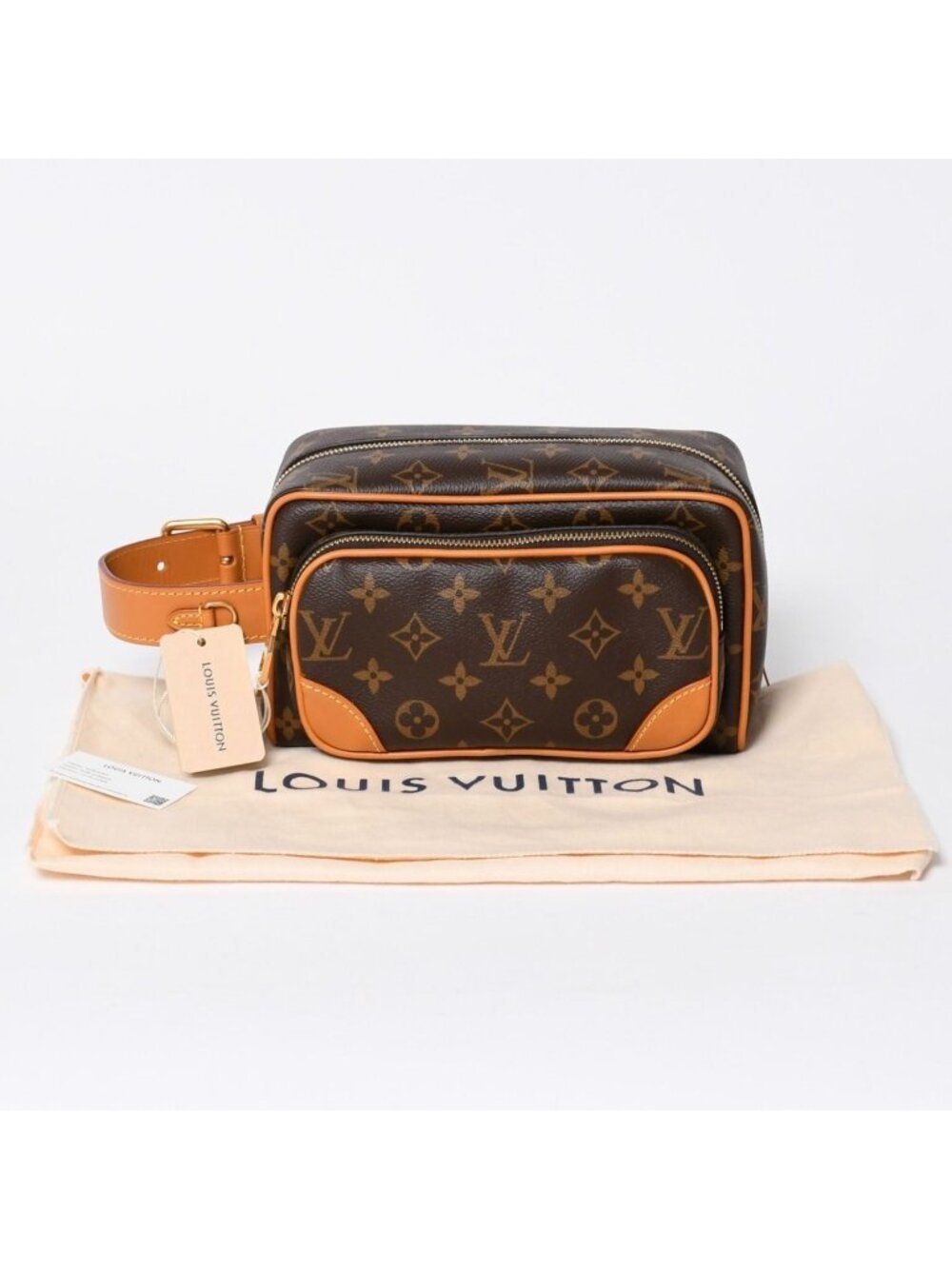 Louis Vuitton Locker Dopp Kit Cargo Clutch Handbag Brown Gold
